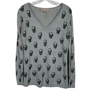 Philosophy Cashmere Blend Skull Skeleton Print V-Neck Pullover Sweater Top Small
